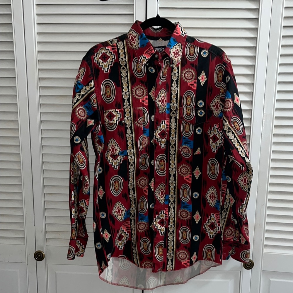 Vintage 90s Wrangler Brushpopper Western Shirt Size 15-34 Striped USA Cowboy